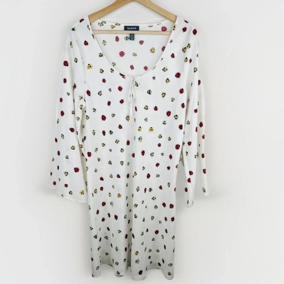 ModCloth Women's White with Ladybug Print A-Line Mini Dress Size L Bell Sleeve - Picture 1 of 13